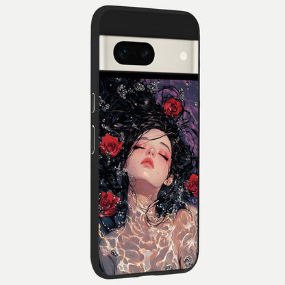  Crimson Rose Serenity back cover For Google Pixel 7A slim fit glass case with vibrant aesthetic design