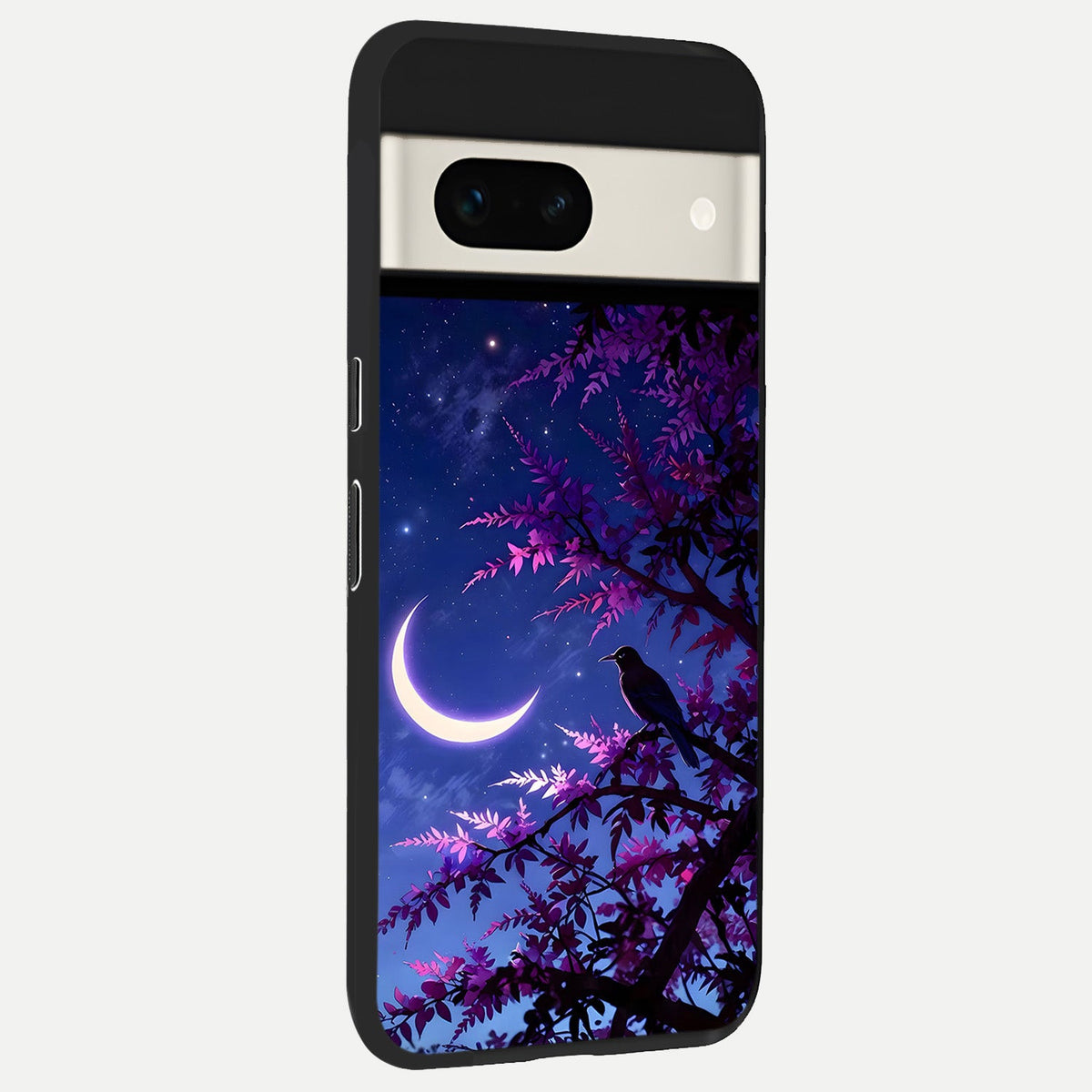  Crow And Moon Scenery back cover For Google Pixel 7A slim fit glass case with vibrant aesthetic design