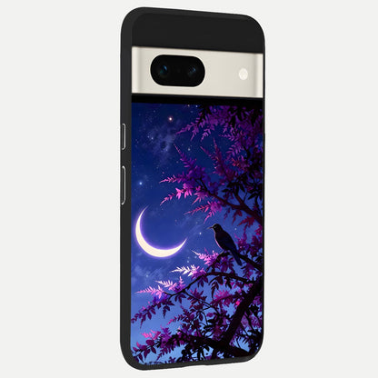  Crow And Moon Scenery back cover For Google Pixel 7A slim fit glass case with vibrant aesthetic design