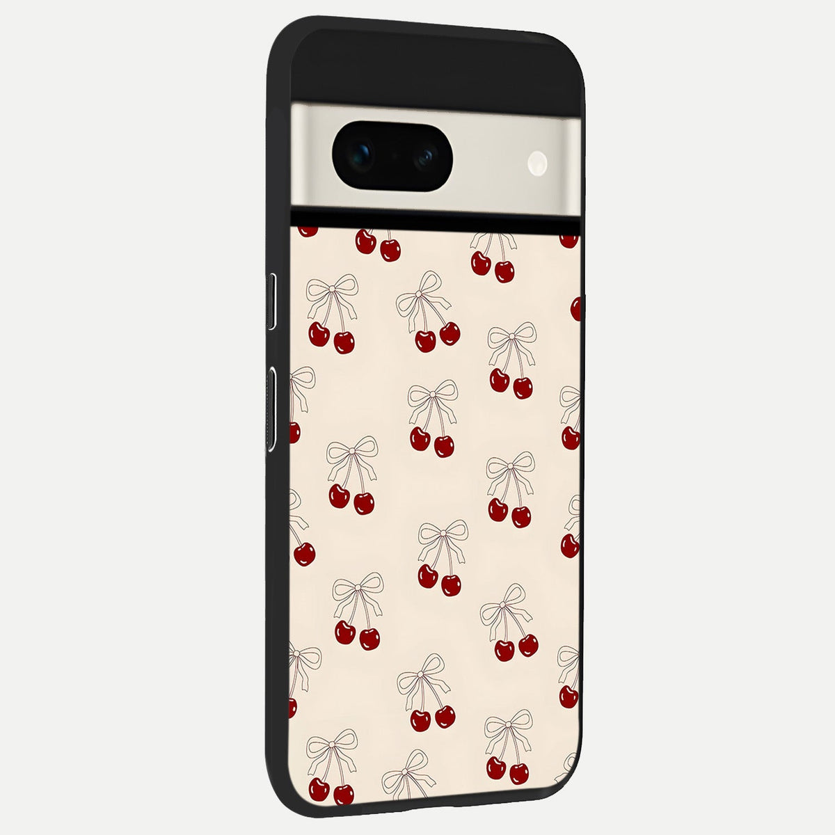  Cute Cherry Pattern back cover For Google Pixel 7A slim fit glass case with vibrant aesthetic design