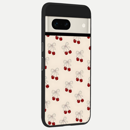 Cute Cherry Pattern back cover For Google Pixel 7A slim fit glass case with vibrant aesthetic design