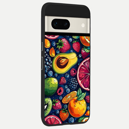  Cute Fruits Art back cover For Google Pixel 7A slim fit glass case with vibrant aesthetic design