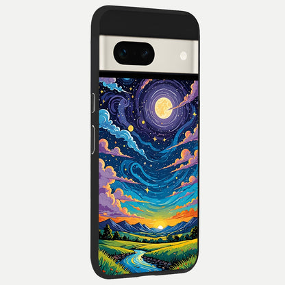  Dreamy Night Landscape back cover For Google Pixel 7A slim fit glass case with vibrant aesthetic design