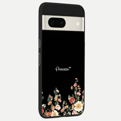  Floral Design Personalized Custom Name back cover For Google Pixel 7A slim fit glass case with vibrant aesthetic design