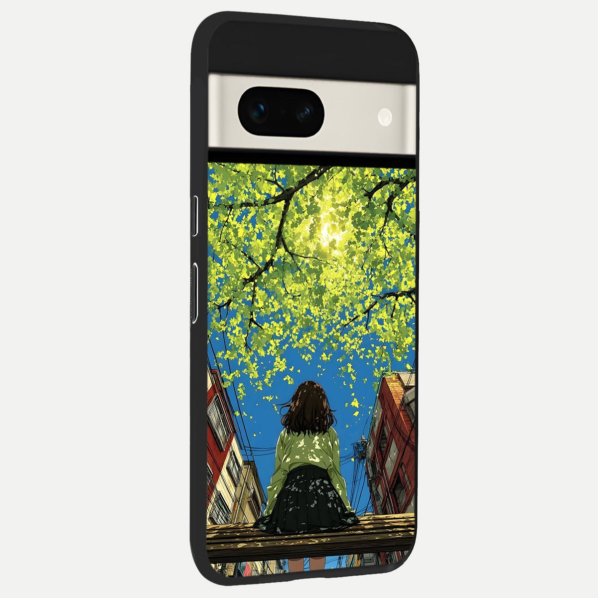  Golden Leaves Glow back cover For Google Pixel 7A slim fit glass case with vibrant aesthetic design
