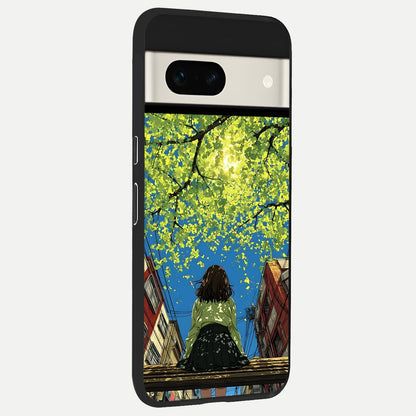  Golden Leaves Glow back cover For Google Pixel 7A slim fit glass case with vibrant aesthetic design
