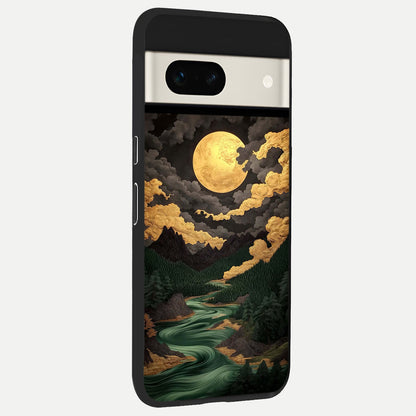  Golden River Moon back cover For Google Pixel 7A slim fit glass case with vibrant aesthetic design