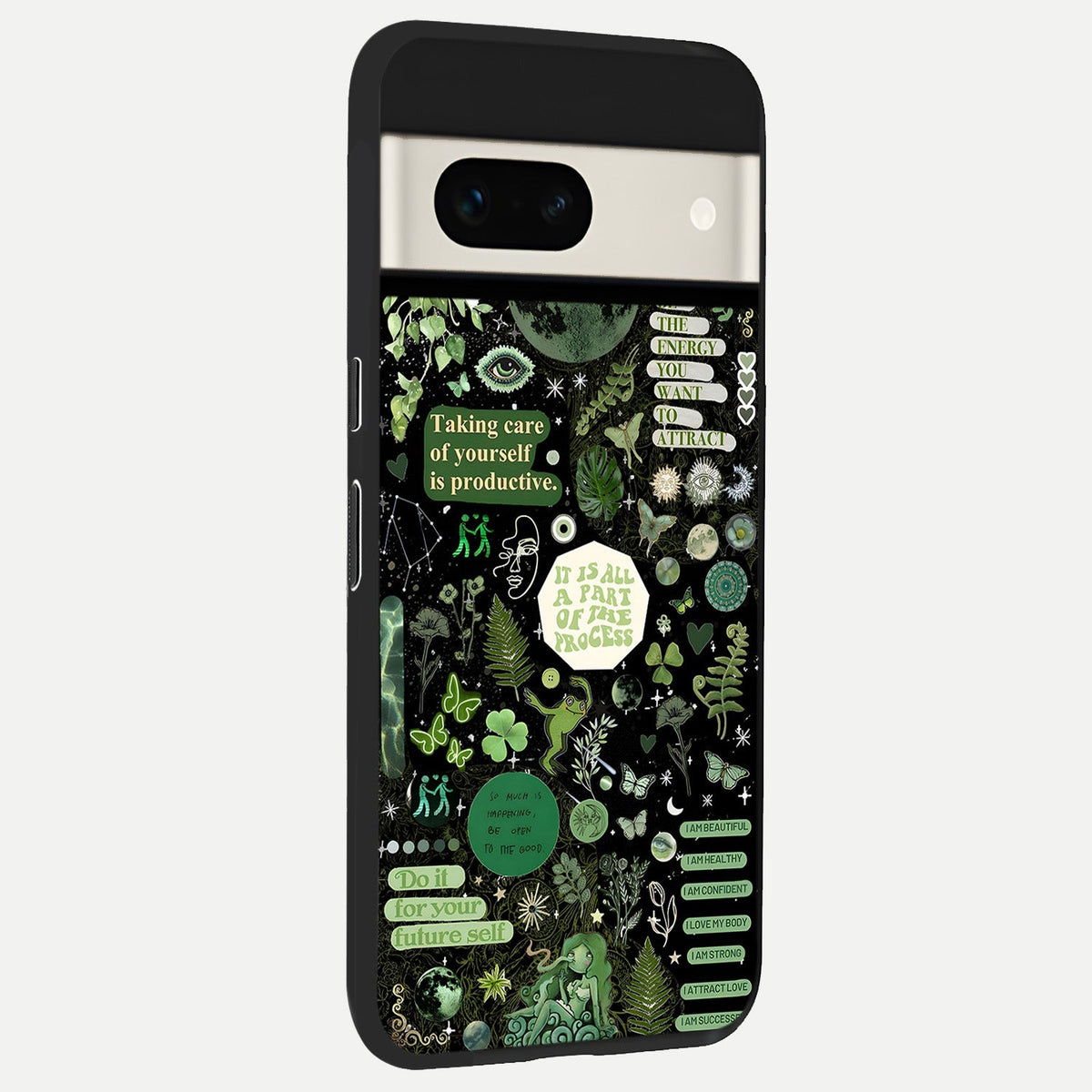  Green Mandala Pattern back cover For Google Pixel 7A slim fit glass case with vibrant aesthetic design