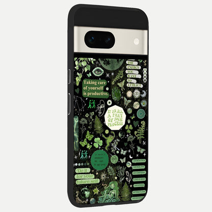  Green Mandala Pattern back cover For Google Pixel 7A slim fit glass case with vibrant aesthetic design
