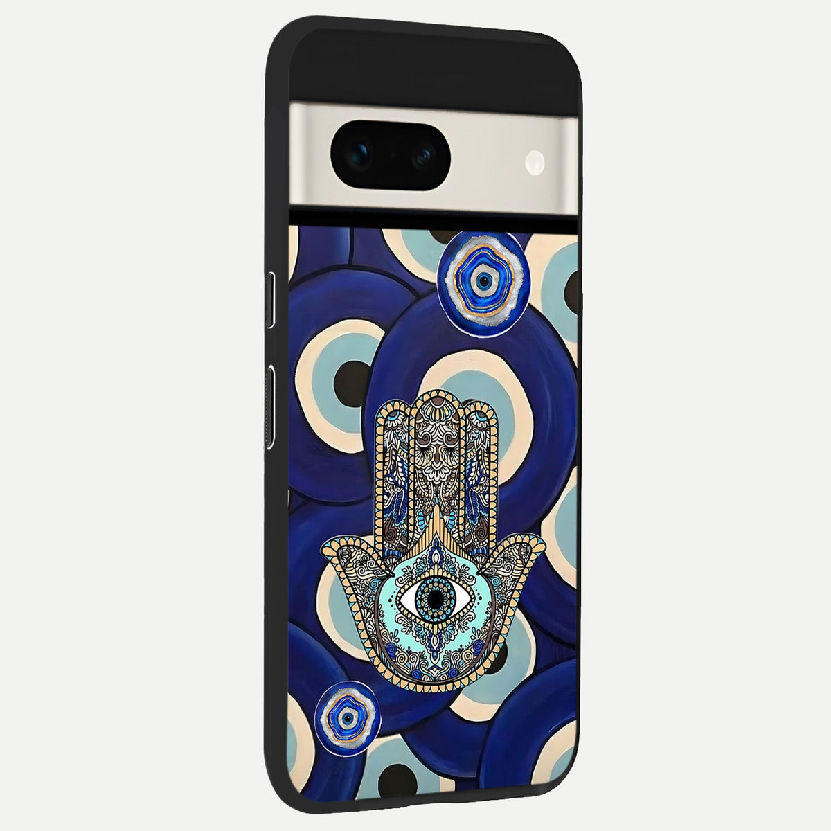  Hamsa Divine Guard back cover For Google Pixel 7A slim fit glass case with vibrant aesthetic design