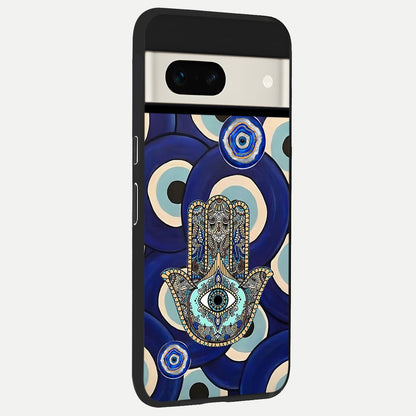  Hamsa Divine Guard back cover For Google Pixel 7A slim fit glass case with vibrant aesthetic design