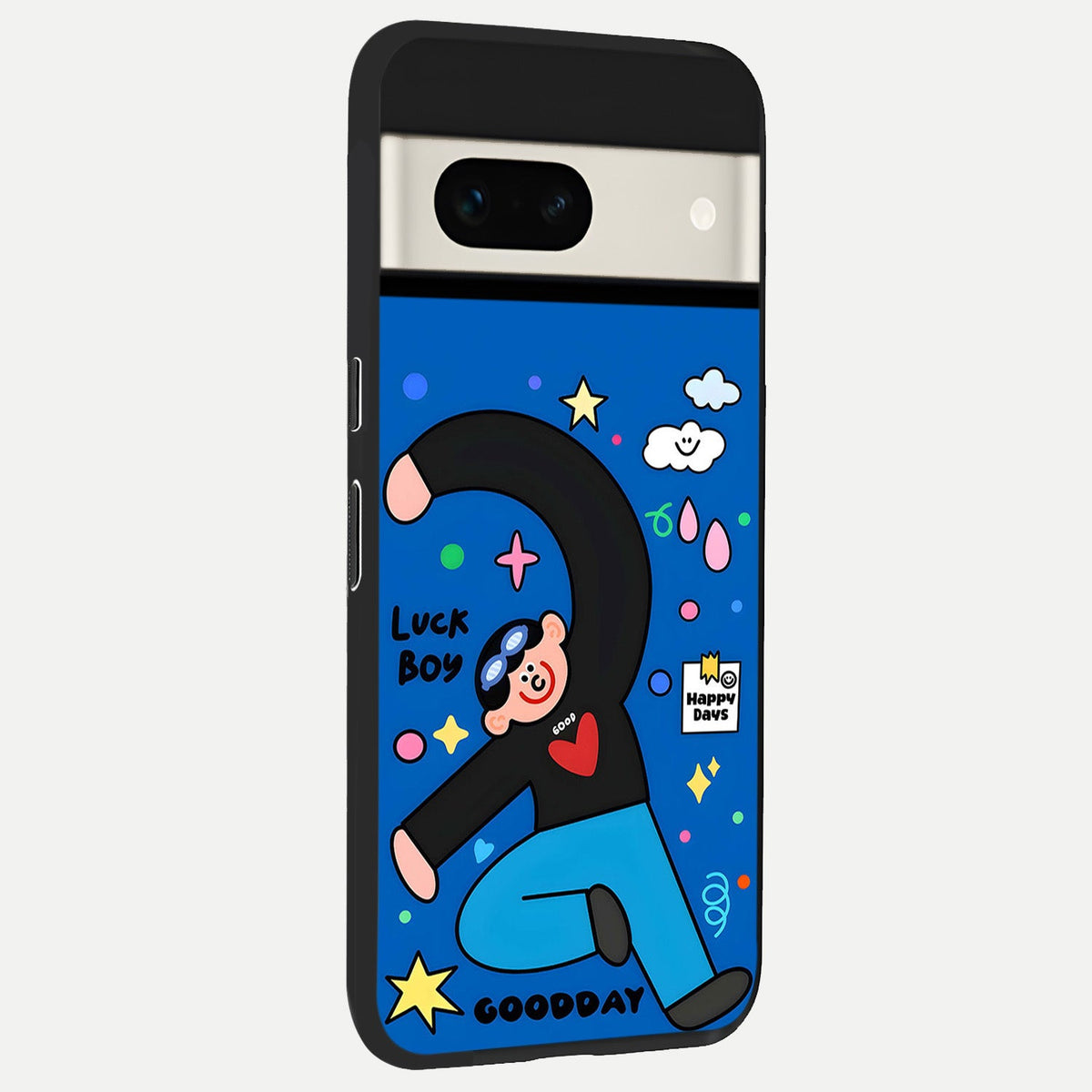  Happy Luck Vibe back cover For Google Pixel 7A slim fit glass case with vibrant aesthetic design