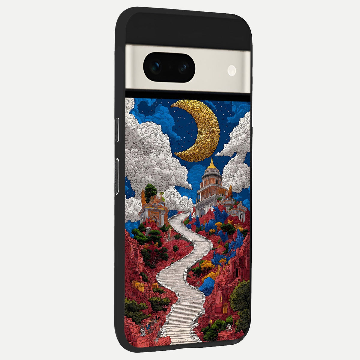  Heavenly Moon Path back cover For Google Pixel 7A slim fit glass case with vibrant aesthetic design