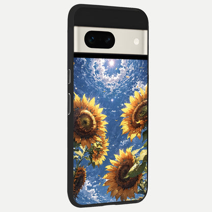  Heavenly Sunflower Rise back cover For Google Pixel 7A slim fit glass case with vibrant aesthetic design