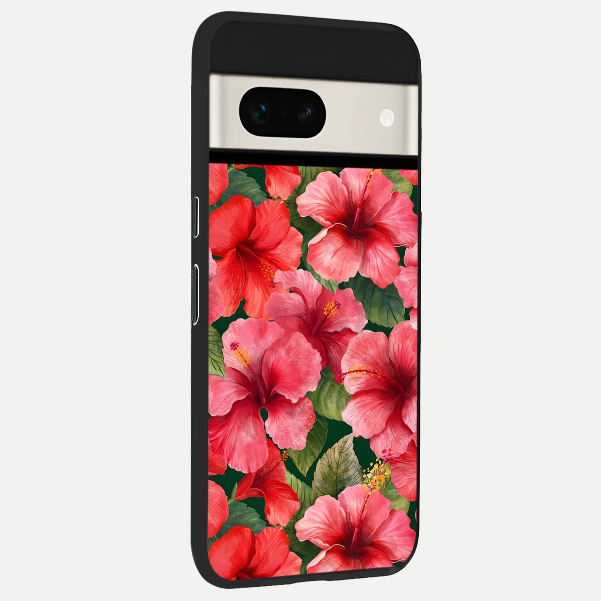  Hibiscus Pattern back cover For Google Pixel 7A slim fit glass case with vibrant aesthetic design