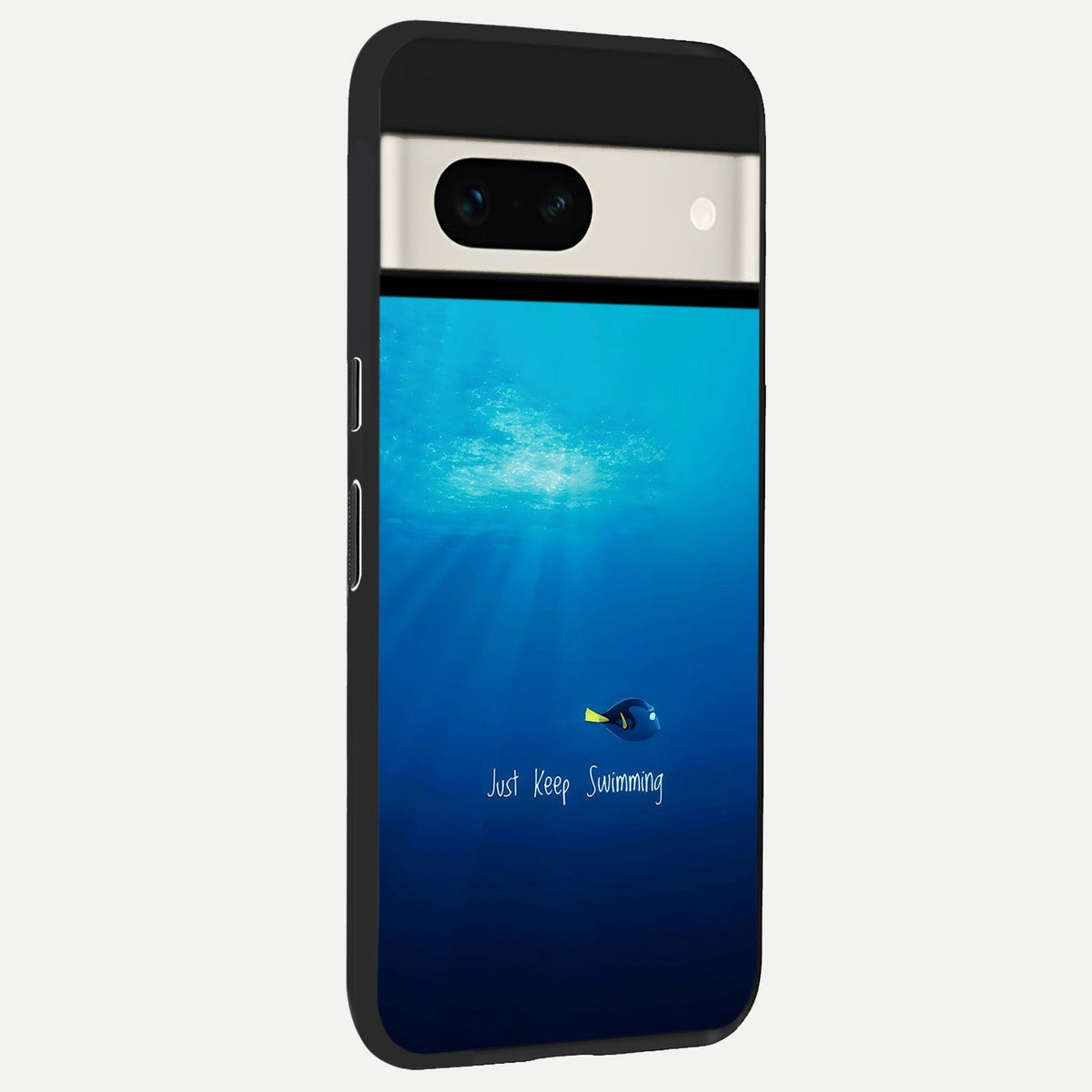  Just Keep Swimming back cover For Google Pixel 7A slim fit glass case with vibrant aesthetic design