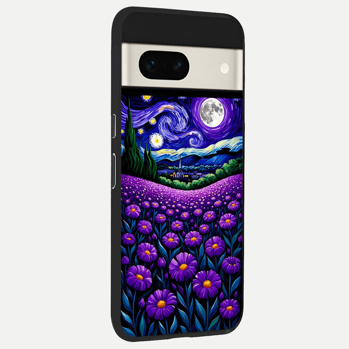  Lavender Moon Field back cover For Google Pixel 7A slim fit glass case with vibrant aesthetic design