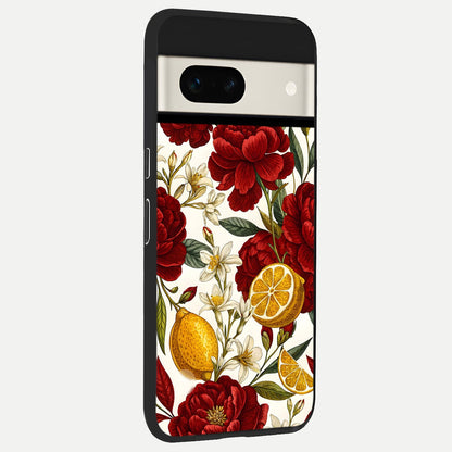  Lemon Rose Charm back cover For Google Pixel 7A slim fit glass case with vibrant aesthetic design