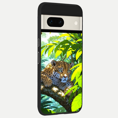  Leopard in Jungle back cover For Google Pixel 7A slim fit glass case with vibrant aesthetic design