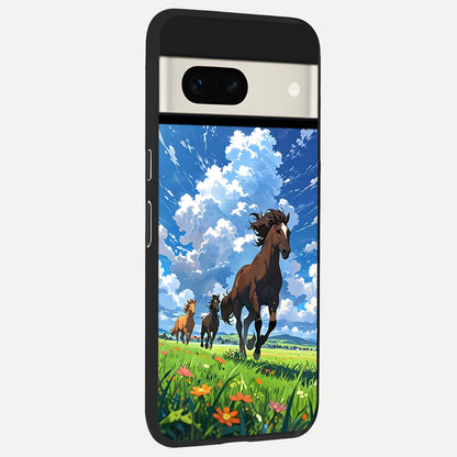  Majestic Horses Galloping back cover For Google Pixel 7A slim fit glass case with vibrant aesthetic design