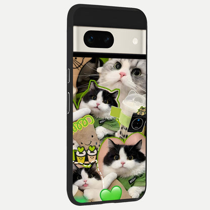  Matcha Cats Mood back cover For Google Pixel 7A slim fit glass case with vibrant aesthetic design