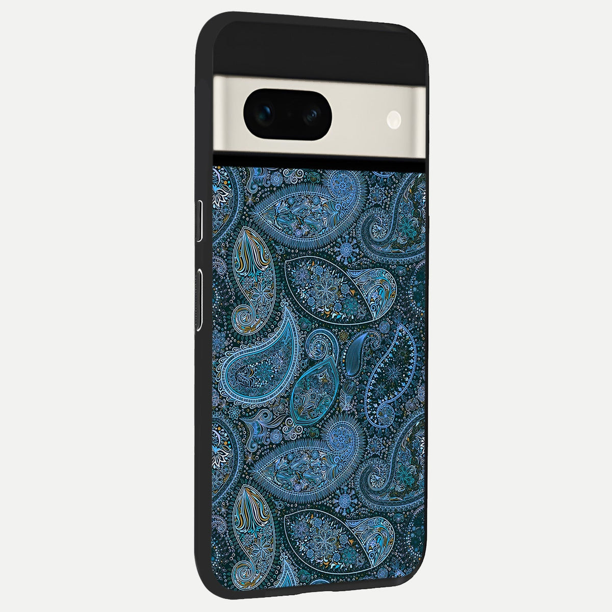  Midnight Paisley Glow back cover For Google Pixel 7A slim fit glass case with vibrant aesthetic design