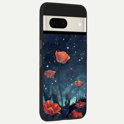  Midnight Tulip Glow back cover For Google Pixel 7A slim fit glass case with vibrant aesthetic design