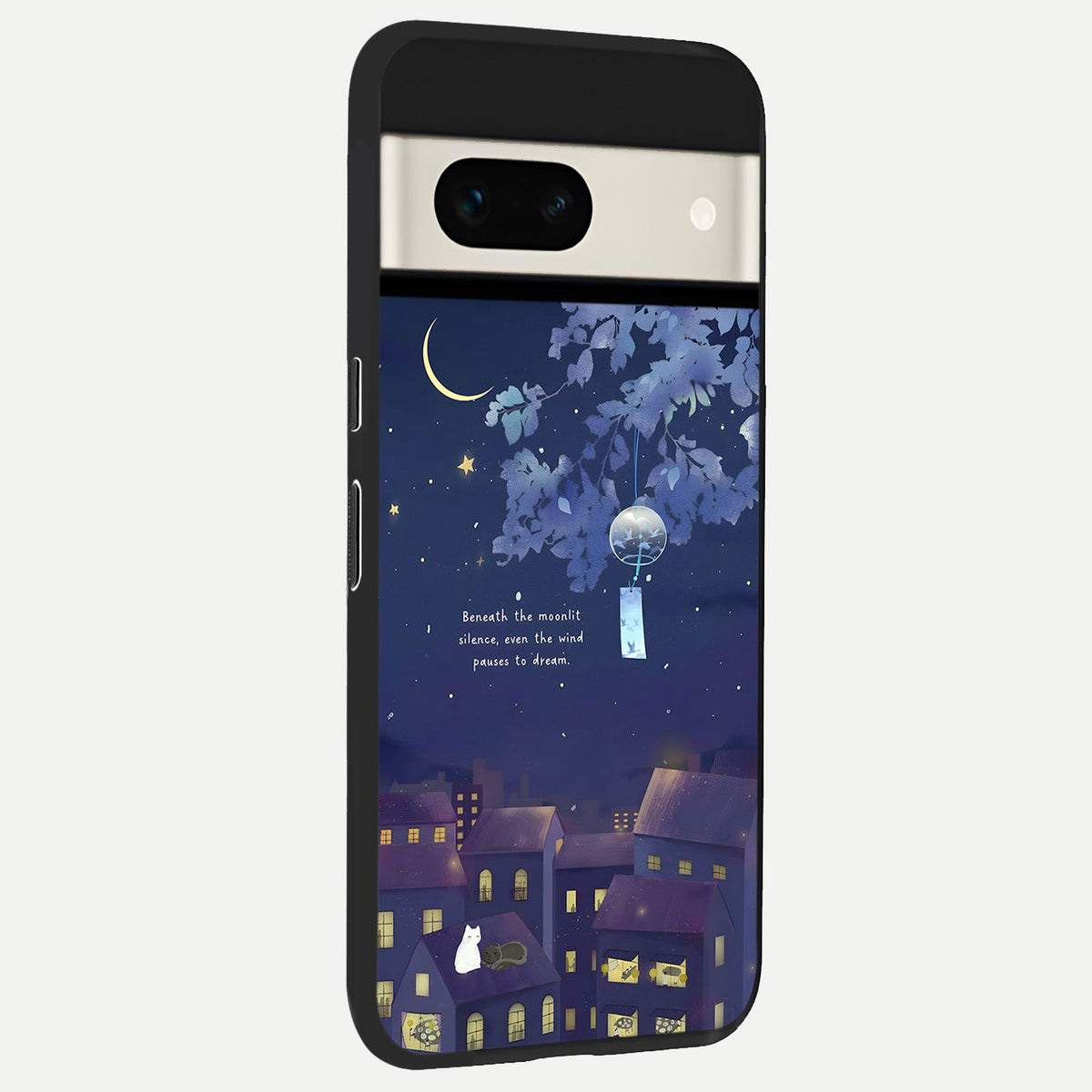  Moonlit Cat Silence back cover For Google Pixel 7A slim fit glass case with vibrant aesthetic design