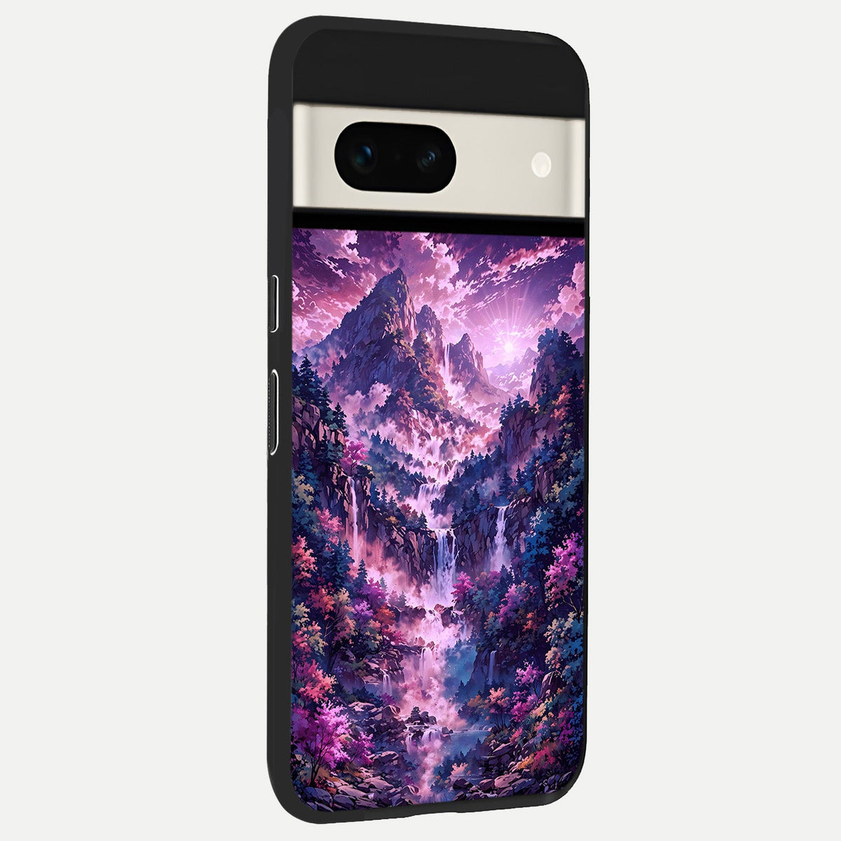  Mystic Cascade Peaks back cover For Google Pixel 7A slim fit glass case with vibrant aesthetic design