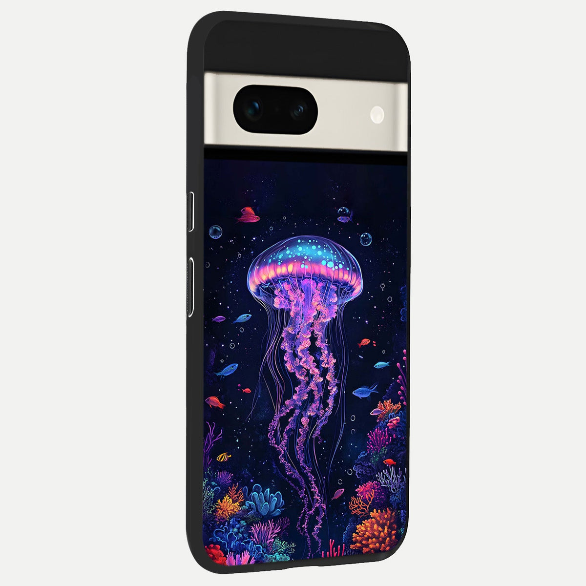  Neon Jellyfish back cover For Google Pixel 7A slim fit glass case with vibrant aesthetic design