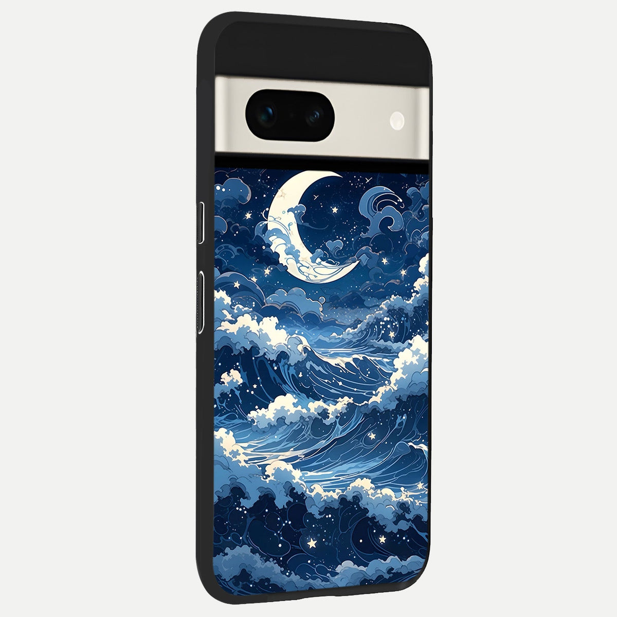  Ocean Moon Waves back cover For Google Pixel 7A slim fit glass case with vibrant aesthetic design