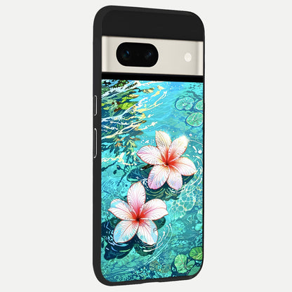  Pink Flowers in Water back cover For Google Pixel 7A slim fit glass case with vibrant aesthetic design