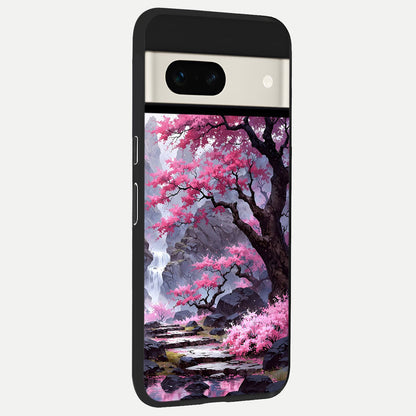  Pink Sunflower Glow back cover For Google Pixel 7A slim fit glass case with vibrant aesthetic design