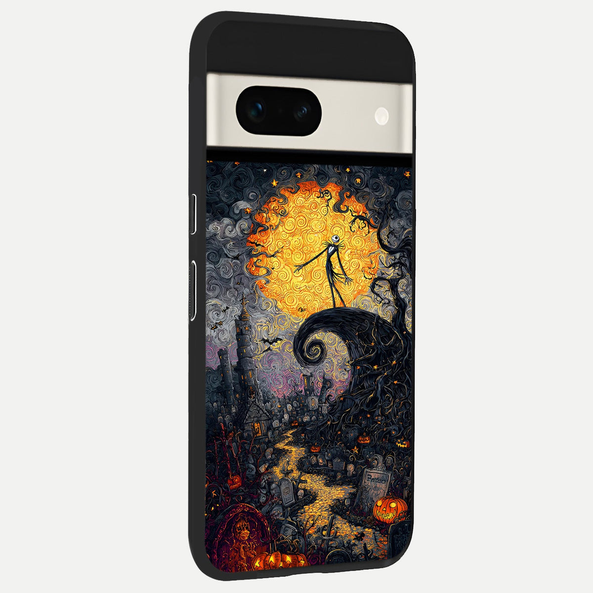 Pumpkin Moon Night back cover For Google Pixel 7A slim fit glass case with vibrant aesthetic design