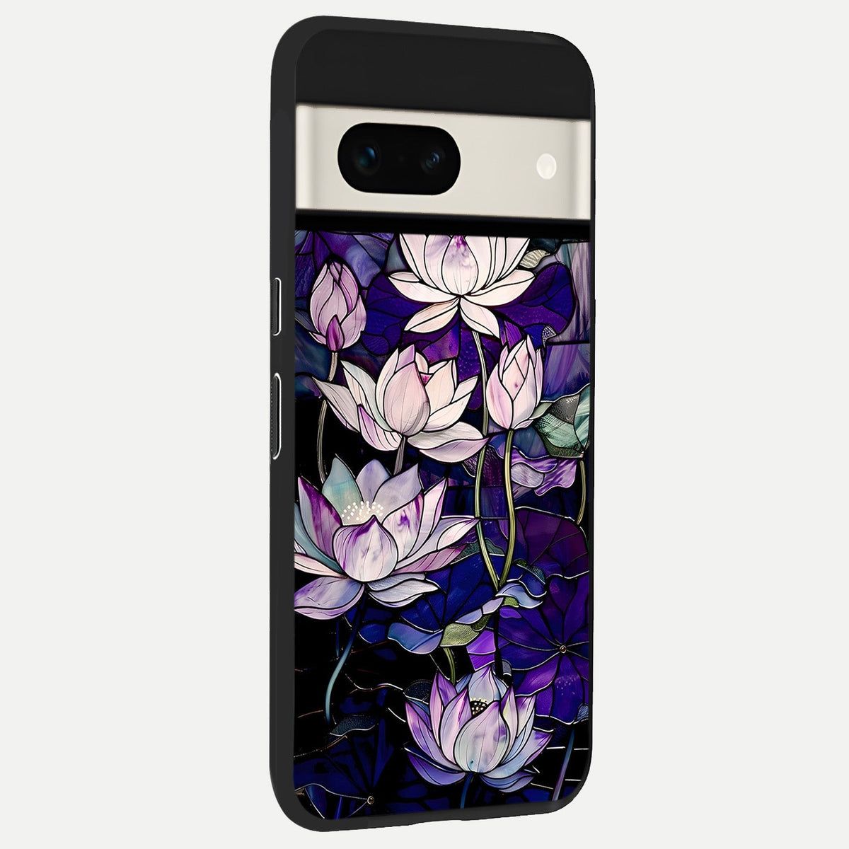  Purple Lotus Pattern back cover For Google Pixel 7A slim fit glass case with vibrant aesthetic design