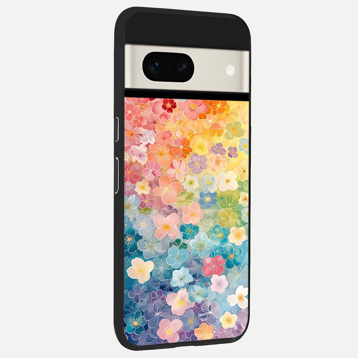  Rainbow Blossom Burst back cover For Google Pixel 7A slim fit glass case with vibrant aesthetic design