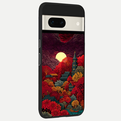  Scarlet Autumn Temple back cover For Google Pixel 7A slim fit glass case with vibrant aesthetic design