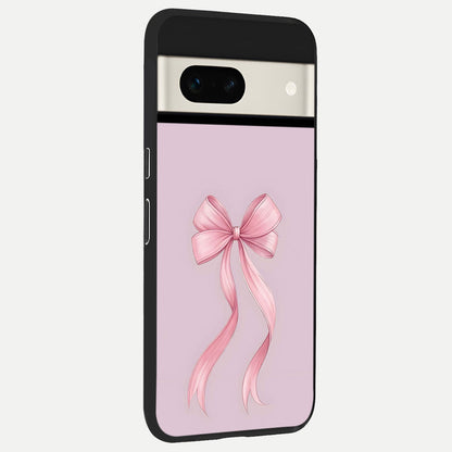  Soft Blush Bow back cover For Google Pixel 7A slim fit glass case with vibrant aesthetic design