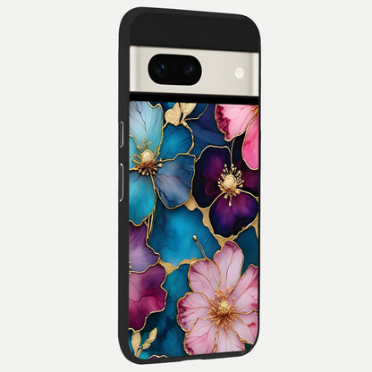  Sparkle Floral back cover For Google Pixel 7A slim fit glass case with vibrant aesthetic design
