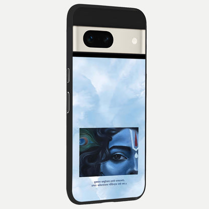  Spiritual Krishna back cover For Google Pixel 7A slim fit glass case with vibrant aesthetic design