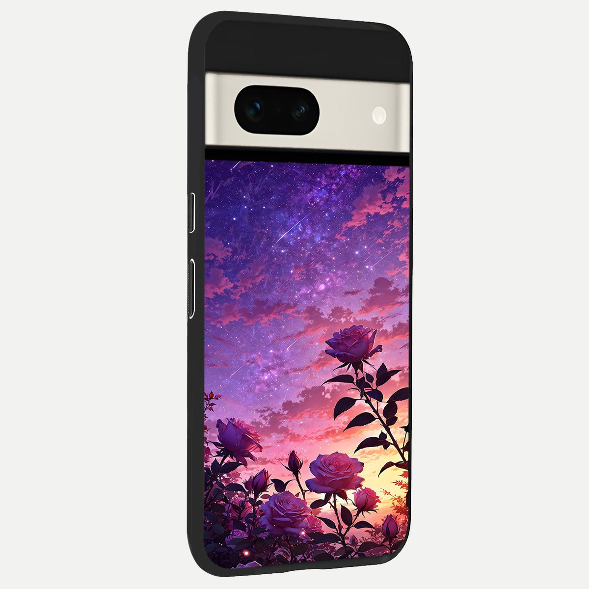  Starlit Rose Twilight back cover For Google Pixel 7A slim fit glass case with vibrant aesthetic design