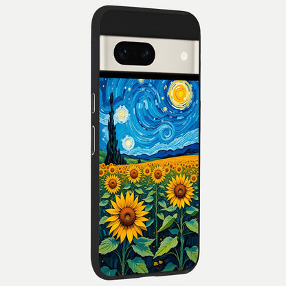  Starry Sunflower Dreams back cover For Google Pixel 7A slim fit glass case with vibrant aesthetic design