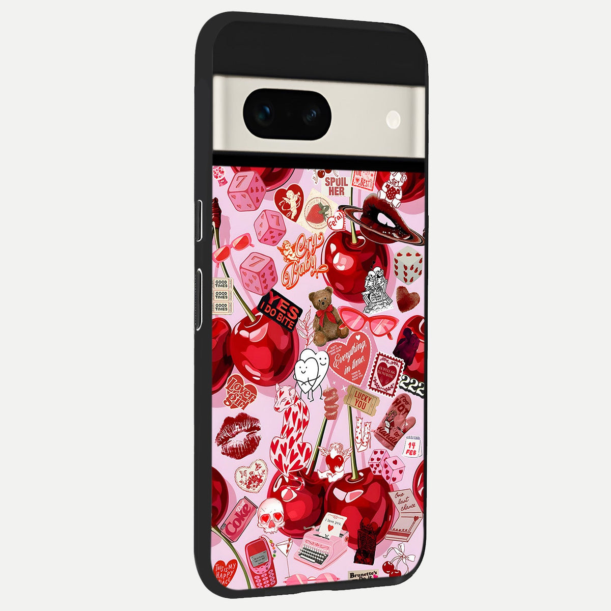  Sweet Cherry Chaos back cover For Google Pixel 7A slim fit glass case with vibrant aesthetic design