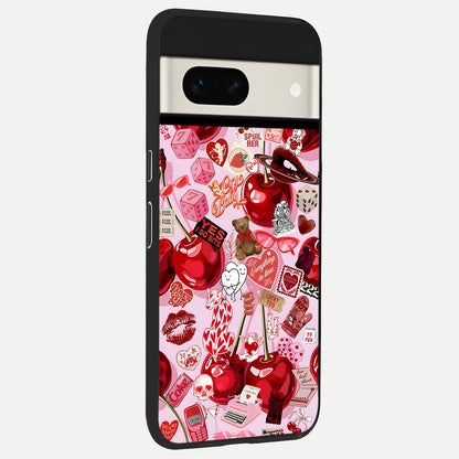  Sweet Cherry Chaos back cover For Google Pixel 7A slim fit glass case with vibrant aesthetic design