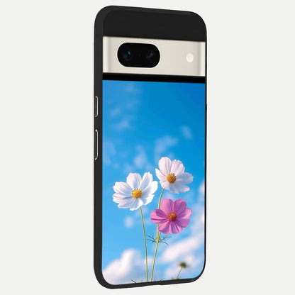  Tripple Flowers With Sky back cover For Google Pixel 7A slim fit glass case with vibrant aesthetic design