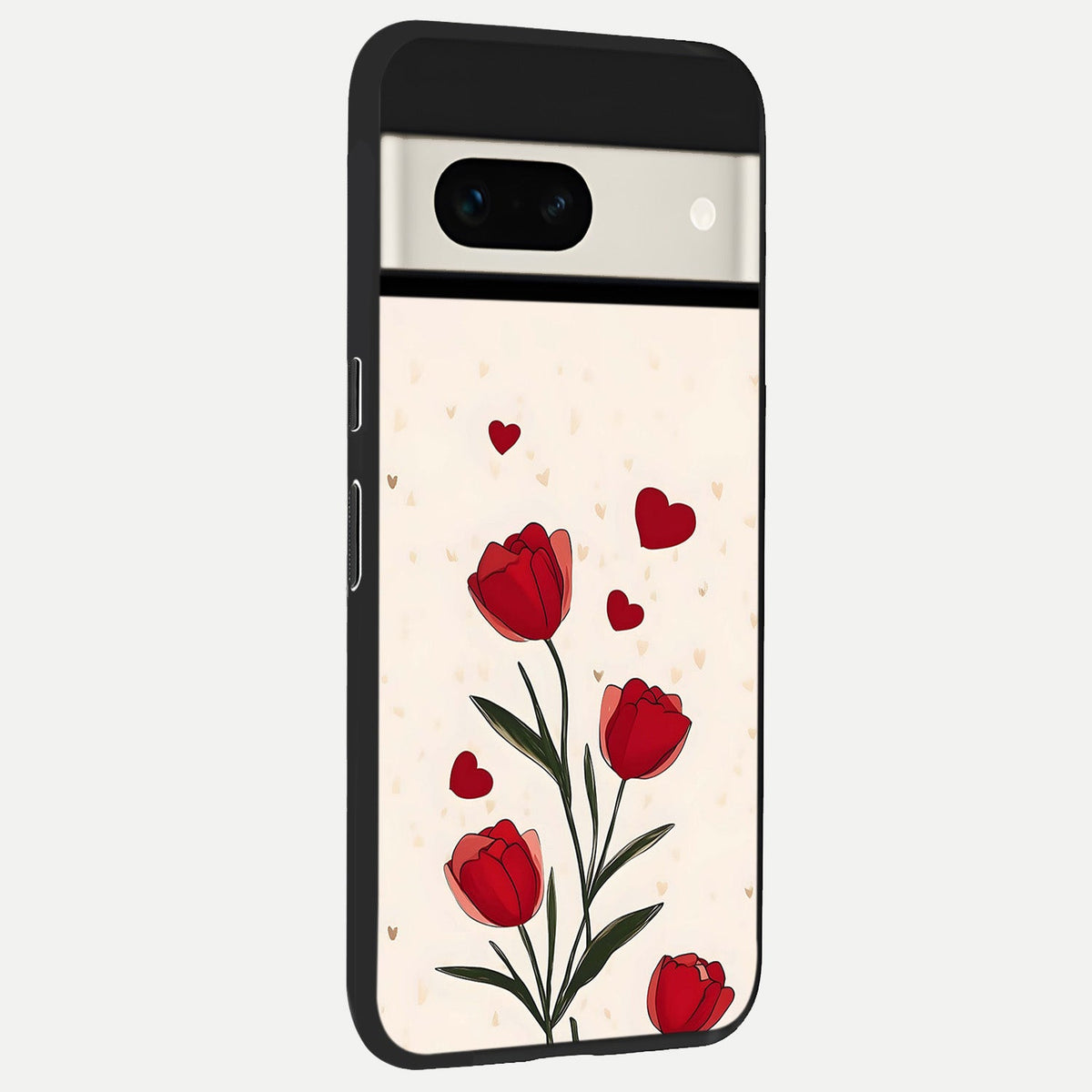  Tulip With Heart back cover For Google Pixel 7A slim fit glass case with vibrant aesthetic design