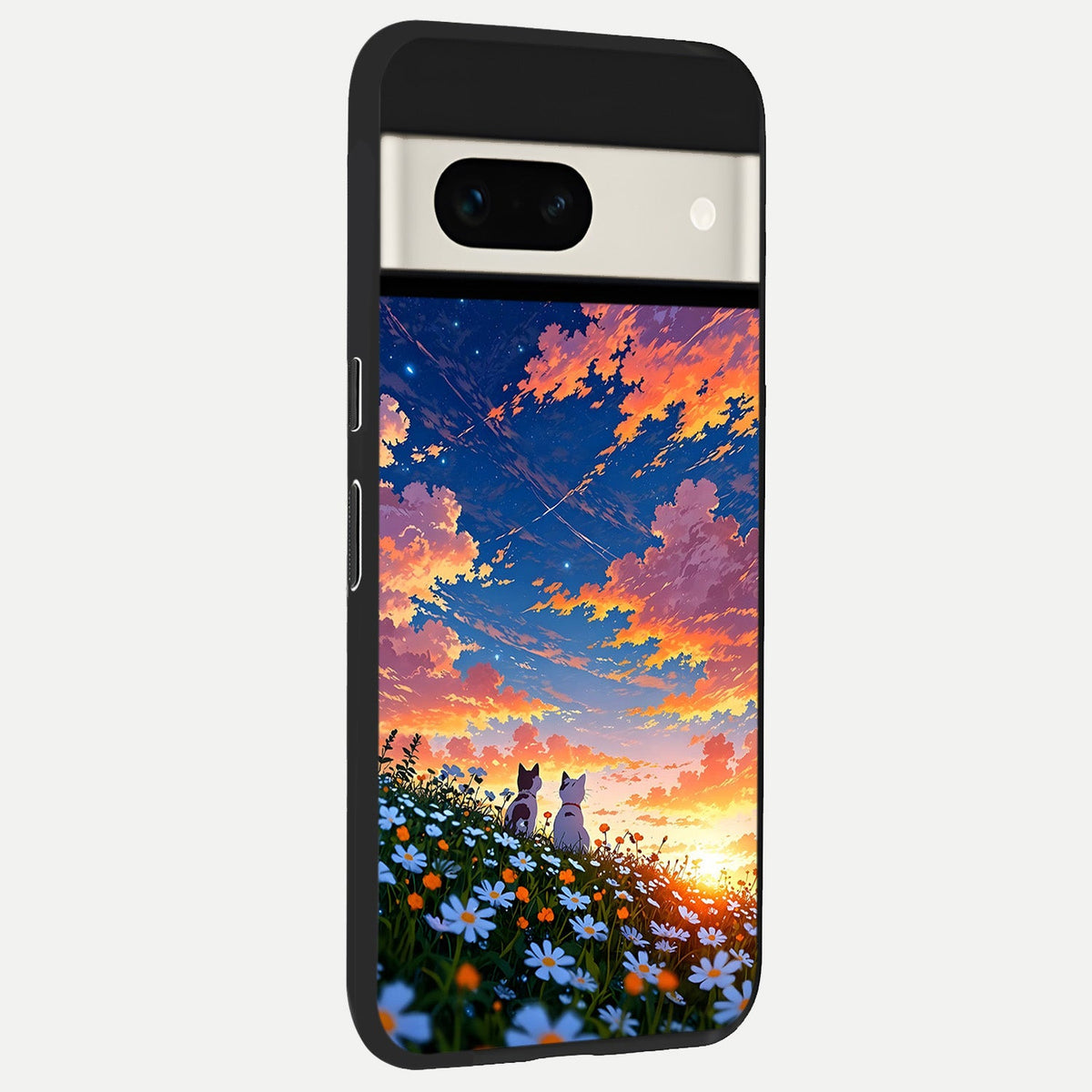  Two Cats Friends back cover For Google Pixel 7A slim fit glass case with vibrant aesthetic design