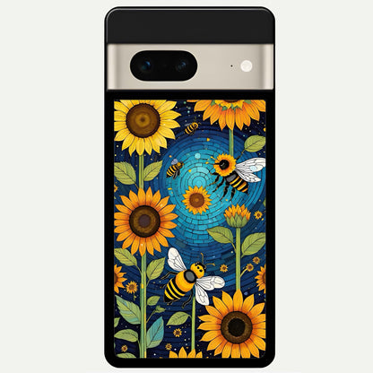  Bees And Sunflowers Glass Case For Google Pixel 7 back cover – full design glossy printed glass finish