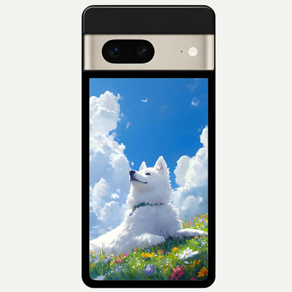 Blissful Cloud Pup Glass Case For Google Pixel 7 back cover – full design glossy printed glass finish