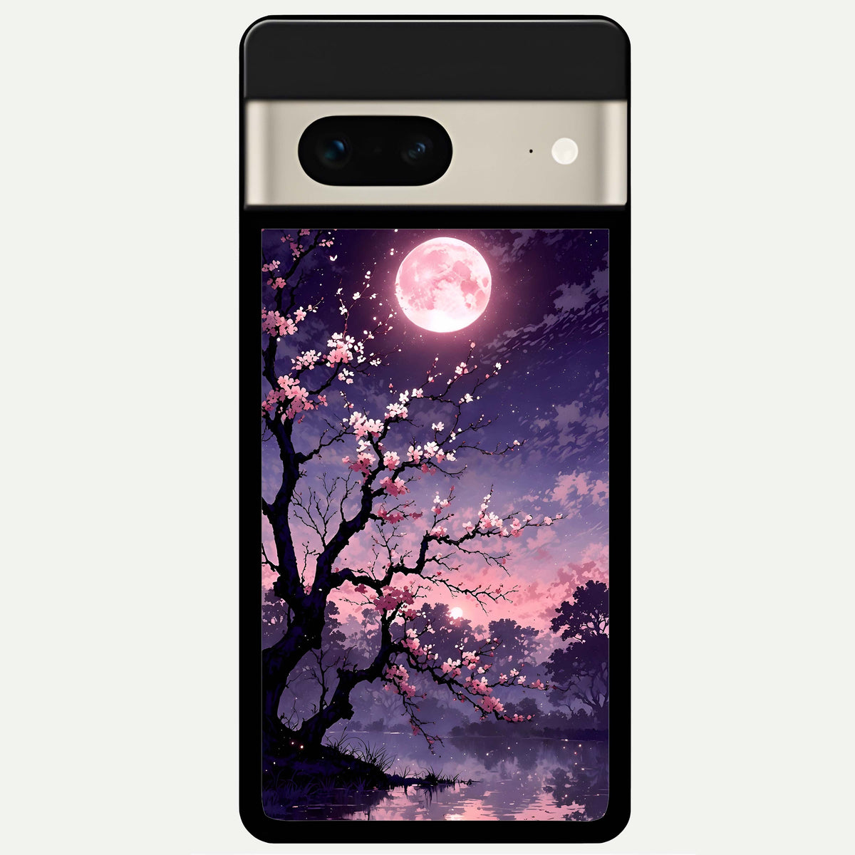  Blossom Pink Moon Glass Case For Google Pixel 7 back cover – full design glossy printed glass finish